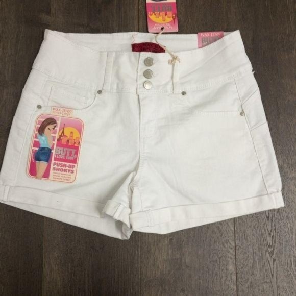 Wax Jean Pants - White Stretchy Butt Push-Up Shorts